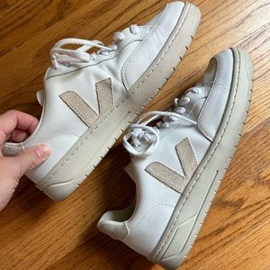 Women’s tan and white Veja sneakers/tennis shoes